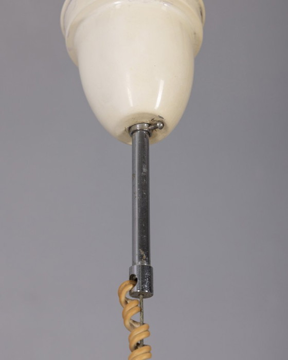 Image 1 of Vintage Italiaanse kroonluchter met wit en geel glas uit de jaren 70