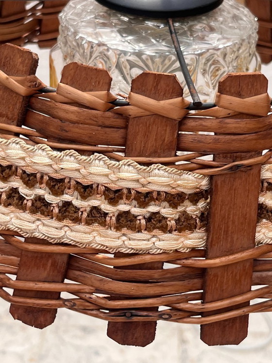 Image 1 of Wood and wicker hanging lamp