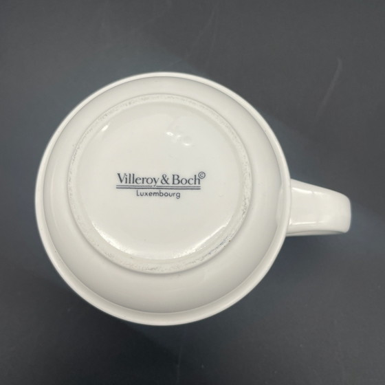 Villeroy & Boch Luxembourg, Tazza da caffè e piattino, Decorazione grafica blu, Stoviglie, Porcellana, Bianco (foto 4 di 9)