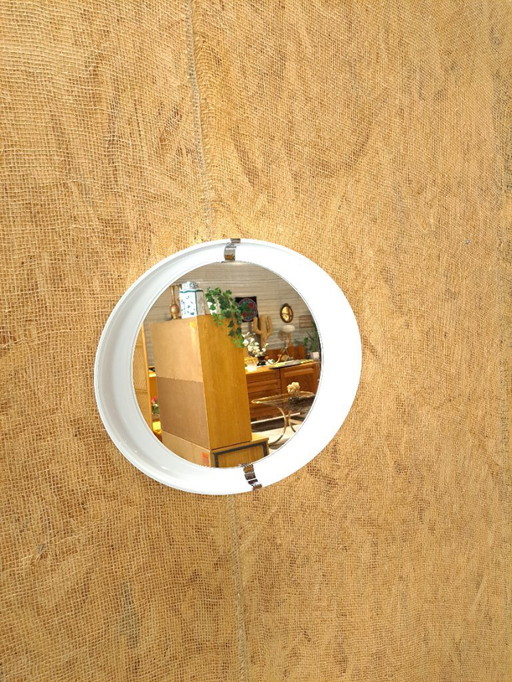 Ovale ronde witte kunststof spiegel met chroom