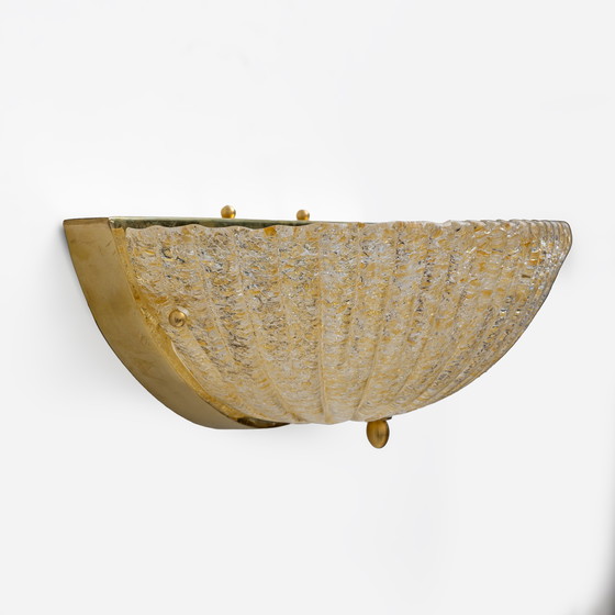 Image 1 of Coppia di lampade a conchiglia in vetro di Murano in stile Barovier della metà del secolo scorso