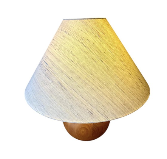 Image 1 of Vintage Solid Teak Round Shaped Ball Table Lamp, Sweden 1960s