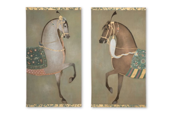 Image 1 of Painted canvas depicting an Indian horse in profile. Contemporary work.