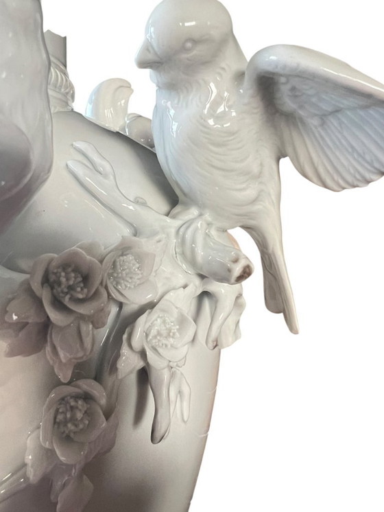 Image 1 of A.K. Kaiser porcelain vase with graceful handcrafted birds - courting blue tits - A masterpiece of porcelain art.