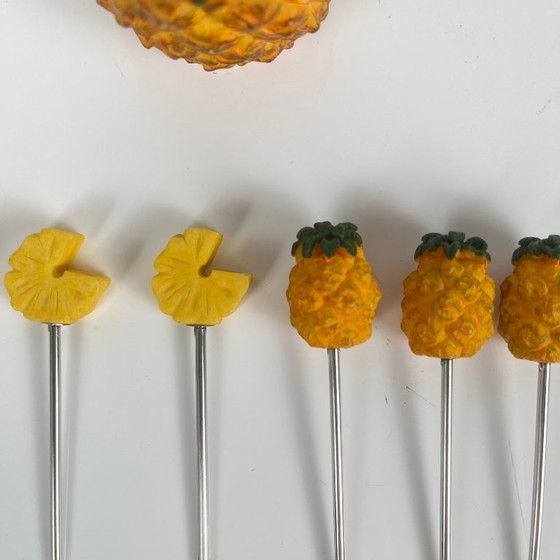 Image 1 of Vintage pineapple-shaped aperitif pick holder and pick, 20th century