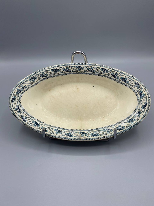 Boulenger ovale schaal van fijn aardewerk voor relish, blauwe decoratie, eind 19e eeuw – decoratieve objecten
