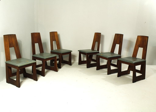 Chaises en acajou Art and Crafts du milieu du siècle, ensemble de 6