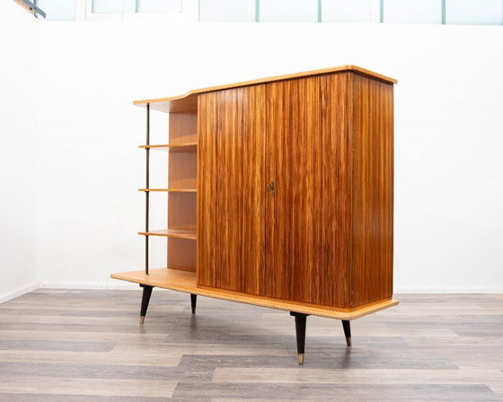 Image 1 of Highboard from the 1950s made of ash and zebrano, with open shelves