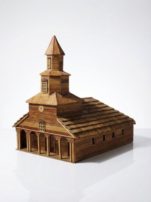 Modelo de iglesia de madera antigua de los años 50-70 "Iglesia Nercón Chiloé Chile"