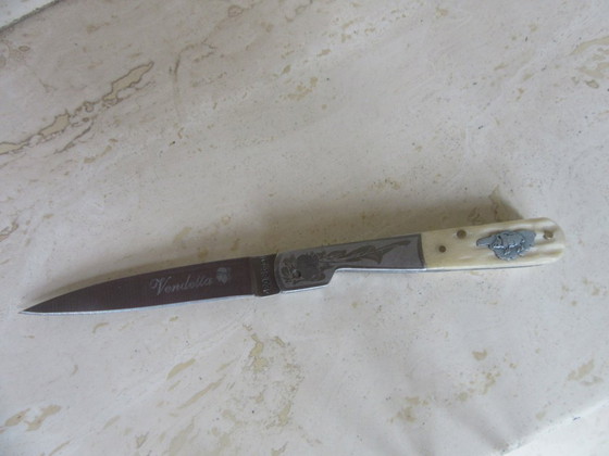 Image 1 of Vendetta Korsisches Taschenmesser, Klappmesser aus A20-Stahl und Knochen, mit Mohrenkopf- und Wildschweinmotiven, Vintage