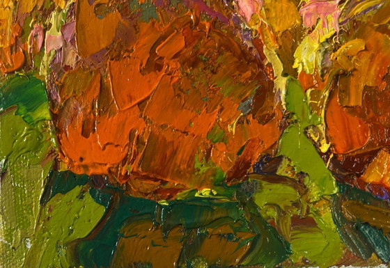 Image 1 of Original Oil Painting Day Field Landscape Spring peace on the outskirts
