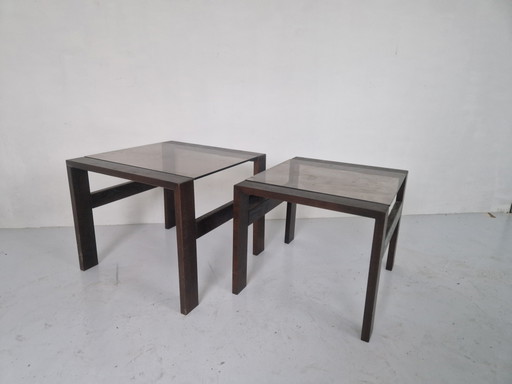 2 Vintage Nesttafeltjes Met Rookglas