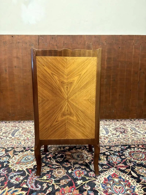 Set of Classic English Nightstand with Books and Marqueterie, Leather, Wood, Chesterfield (photo 5 of 15)