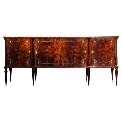 Italienisches Mid-Century Modern Sideboard – geflammtes Mahagoni & Intarsien – 1950er Credenza