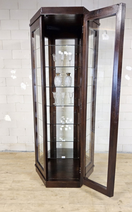 Antiker großer sechseckiger Schaukasten aus Holz (H 206 cm) (Vitrinenschrank)