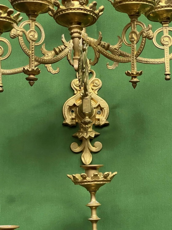Paire d'appliques murales néo-gothiques. Bronze doré massif. (photo 9 of 16)