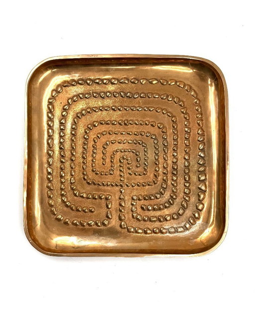 Plateau moderne en laiton massif / vide poche, Atelier Ventrella Italie années 1980