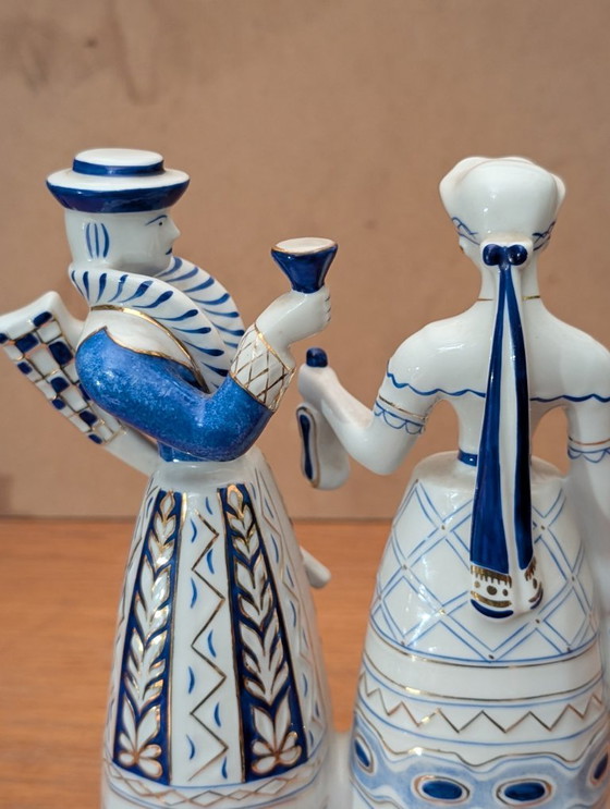 Image 1 of Porseleinen jager met zijn dochter - Door Miklós Veress - Hongaars Hollóháza-porselein - Jaren 70