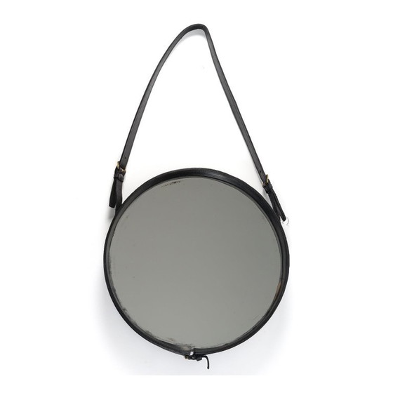 Lederriemen Spiegel zugeschrieben an Jacques Adnet, Frankreich, 1950er Jahre – Glass, Leather (photo 3 of 7)