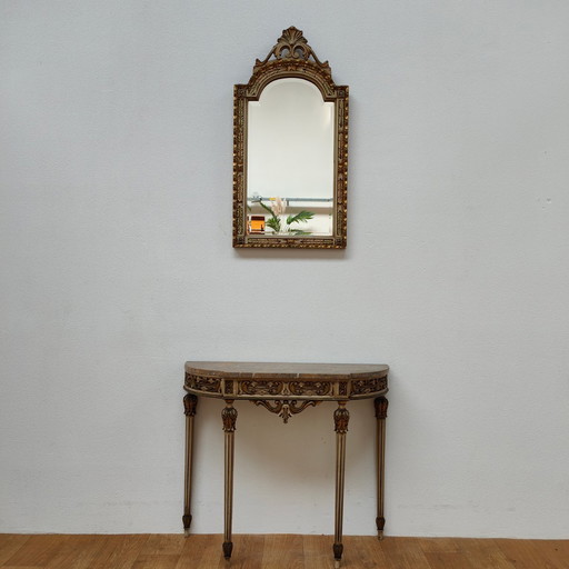 Italienischer Barock Rokoko Wandkonsole Beistelltisch mit Marmorplatte und Spiegel