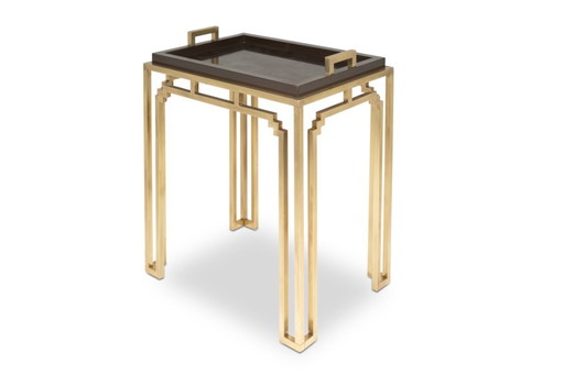Maison Jansen. Table desserte en laiton et mélaminé. Années 1970.