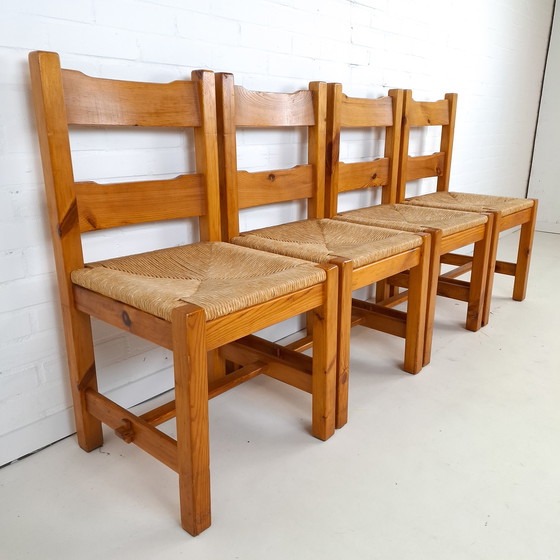 Image 1 of 4x vintage stoel Deens design grenen hout/papercord jaren 70