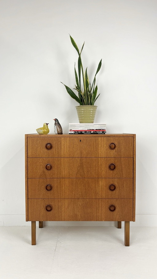 Swedish vintage teak veneer chest of drawers
