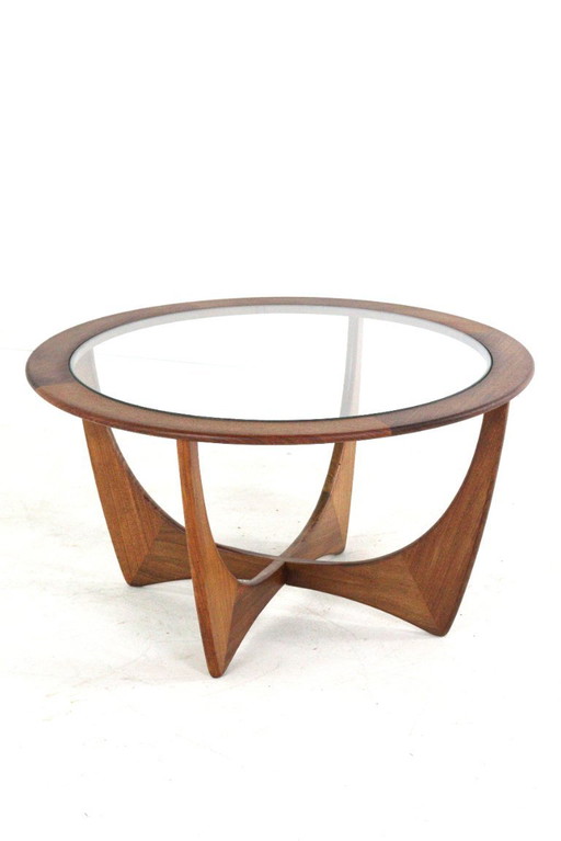 Tavolino rotondo G-Plan Astro con piano in vetro vintage a soffietto