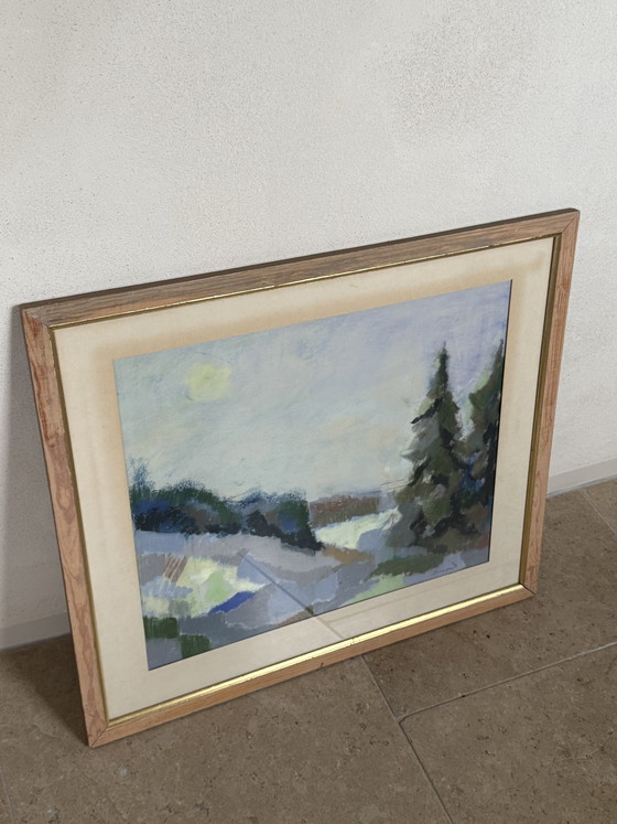 Image 1 of Atmospheric vintage painting with a soft, impressionistic landscape. Dimensions 61x70cm