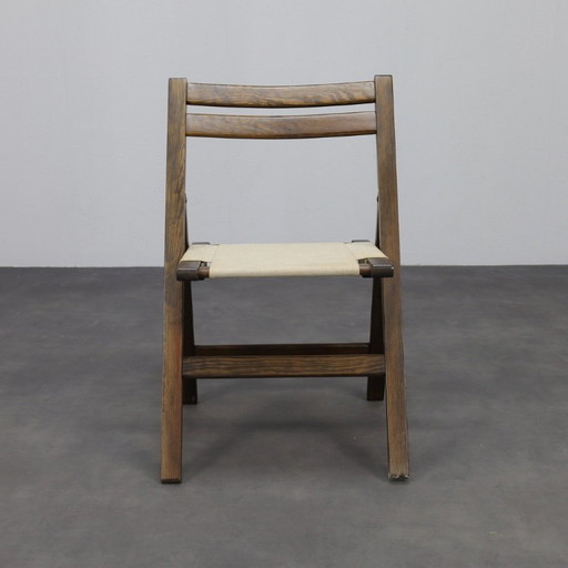 Set of 6 Folding Chairs in Wood and Canvas, 1970s