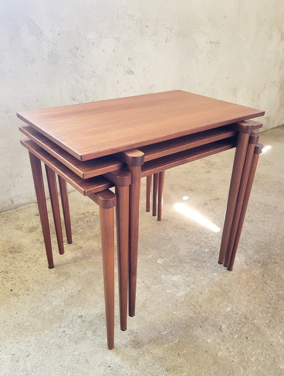 Image 1 of Vintage Teak Nesting Table Set Of Opal 1960s