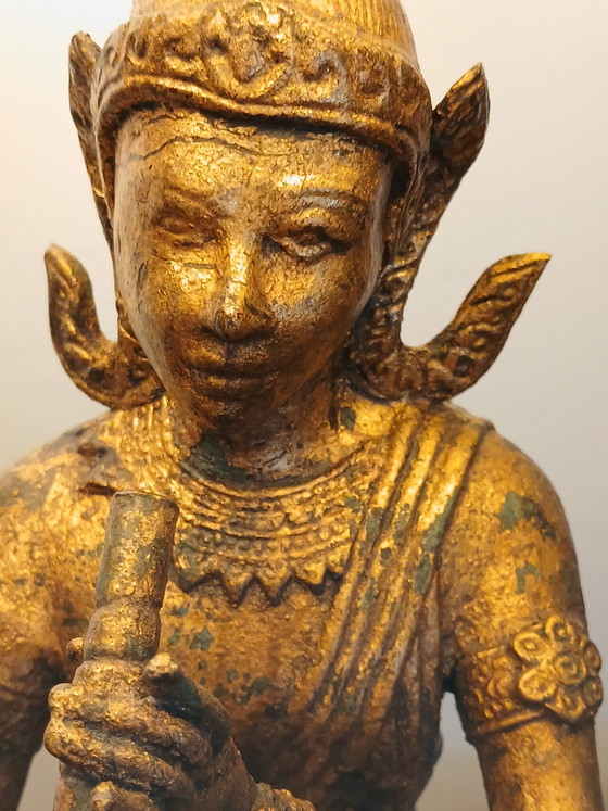 Seltene Große Thai Bronze Lampen 19. Jh. Gestempelt Chiang Mai Seide Thai Brokat – Thaïlande 19 eme (photo 15 of 15)