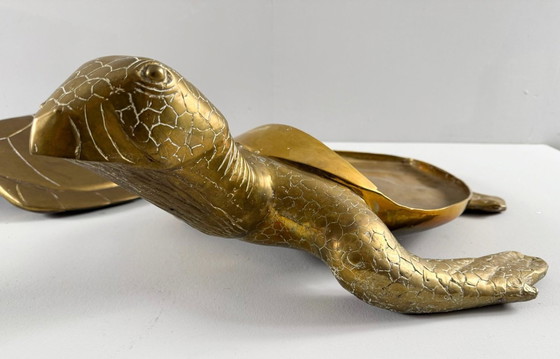 Image 1 of Hollywood Regency, scultura di tartaruga in ottone/scatola/tartaruga a becco di civetta, Francia, anni '70