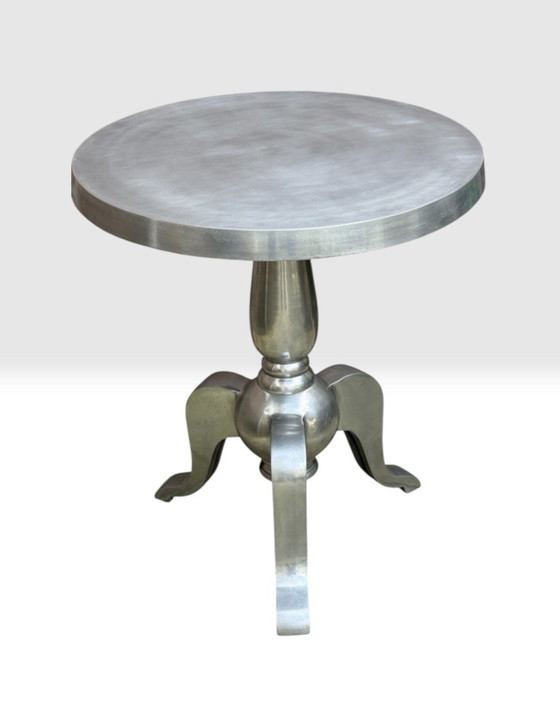 🥈 Robust Side Table | Matte Aluminum | Elegant Pillar Base | 60s-80s – Aluminium (photo 3 of 15)