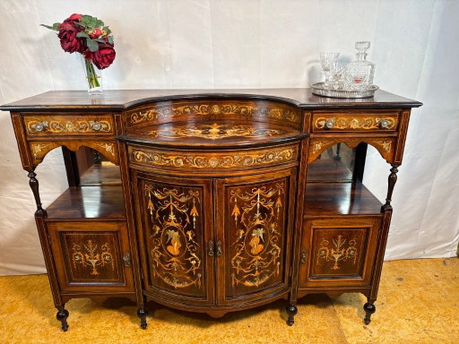 Antique English Sheraton Revival Rosewood Inlaid Server / Buffet – Late 19th Century