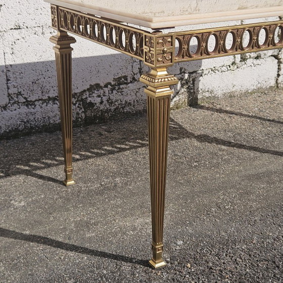 Image 1 of Tavolino da caffè vintage francese in marmo e ottone - Tavolo da cocktail - Tavolo da salotto - Stile Regency - Anni '70