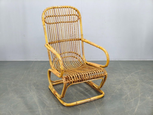 Italiaanse rotan loungefauteuil uit het midden van de 20e eeuw, jaren 60.