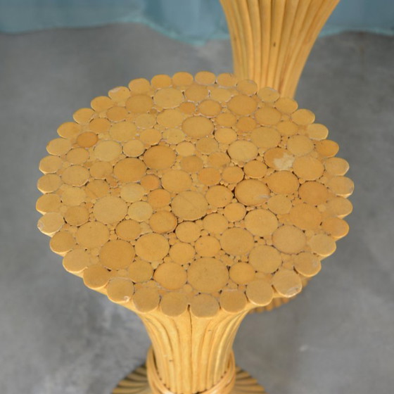 Image 1 of 2x piedistallo da pavimento in rattan a forma di fascio di grano