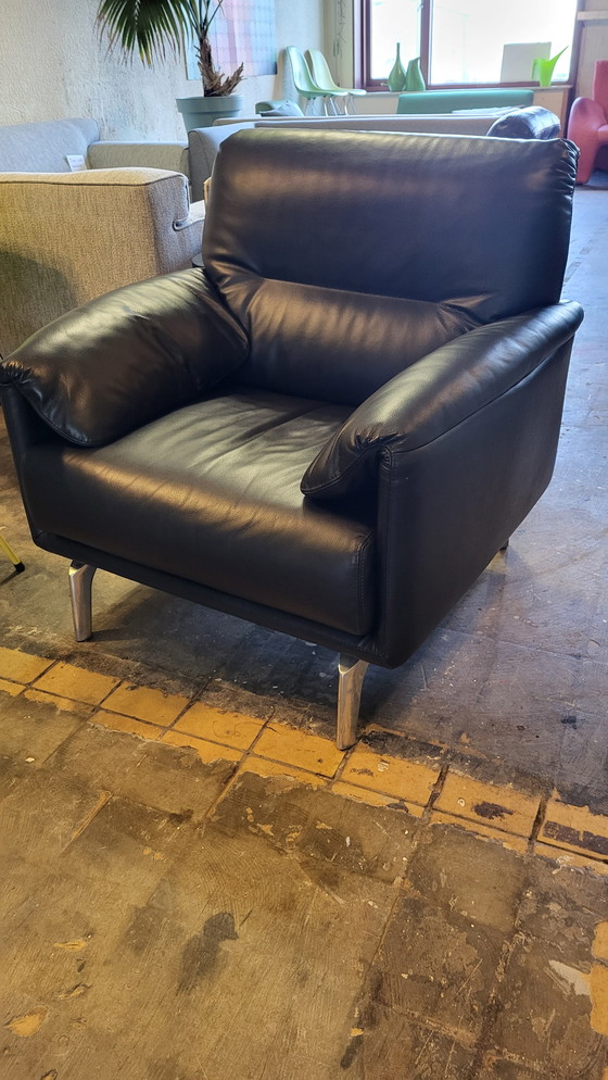 Image 1 of Leolux Bora Balanza Fauteuil Leer Zwart