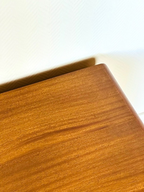 Image 1 of Low Scandinavian teak sideboard with 4 doors and hairpin metal legs, 1960