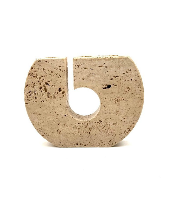 Image 1 of Enzo Mari, brutalistische travertijnen kandelaar, Fratelli Mannelli Italië 1970