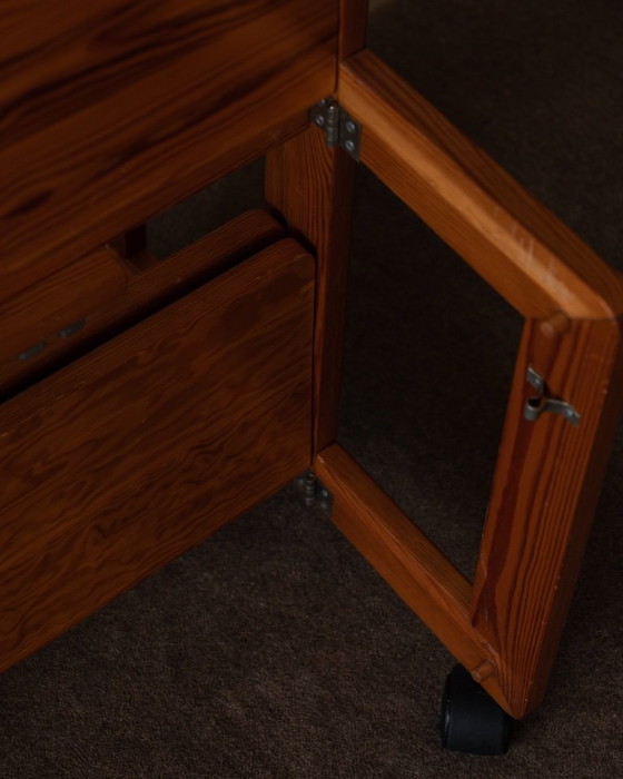 Image 1 of Carrello di servizio pieghevole vintage in pino, anni '70