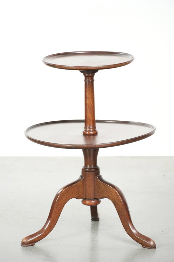 Image 1 of Prachtige Antieke Engelse Eikenhouten Etagere/Bijzettafel Uit De 19e Eeuw