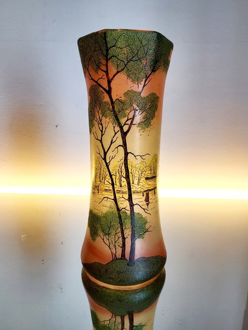 Art Nouveau vase, Théodore Legras, enameled glass vases, set
