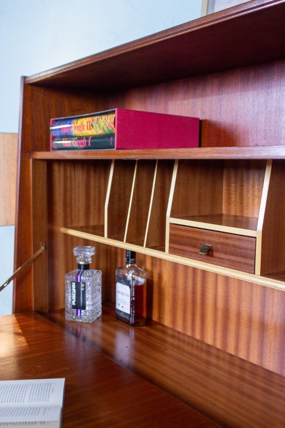 Image 1 of Vintage teakhouten secretaire, hoge kast, dressoir, dressoir, midden 20e eeuw