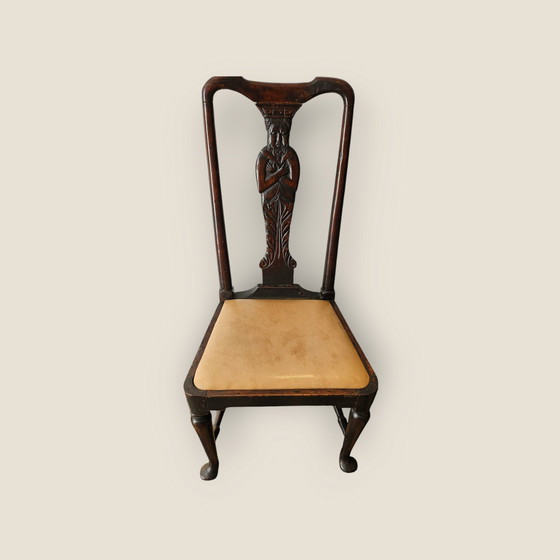 Image 1 of 4er Set seltene antike geschnitzte Eichen Esszimmerstühle Stühle