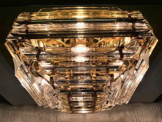 Image 1 of Plafonnier ceiling lamp with triedri glass rods, 70s 80s Hollywood Regency Venini style