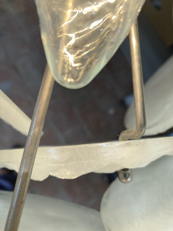 Image 1 of Lampada a sospensione vintage anni '70 con 18 punti di plastica bianca effetto smerigliato 4 punti luminosi