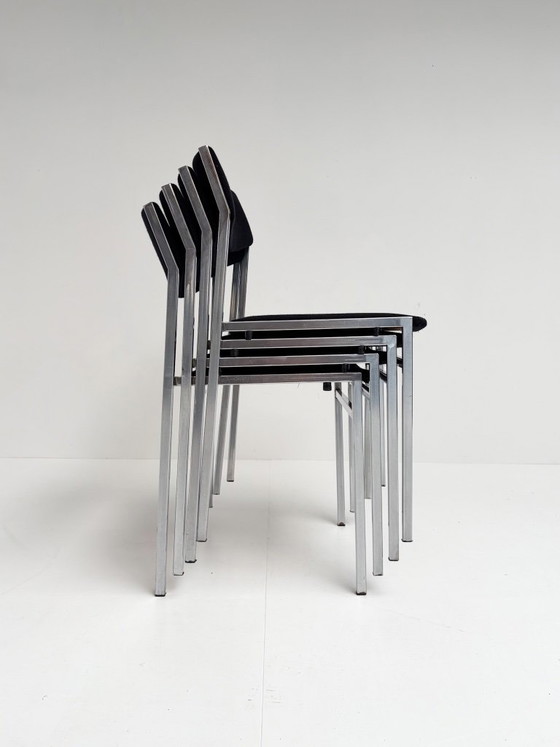 Lot de 4 chaises empilables Gijs van der Sluis, années 1970 – Chaises de salle à manger, Textile (photo 3 of 12)