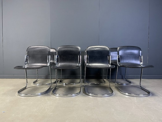 Image 1 of Vintage eetkamerstoelen van Willy Rizzo voor Cidue, set van 8, jaren 70